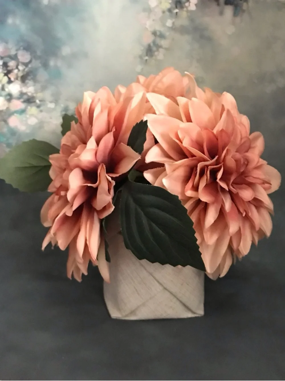 Beautiful Peach Dahlia Faux Floral Arrangement